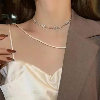 Женское ожерелье-бабочка в стиле ретро, цепочка на ключицу с ощущением индивидуальности, холодный ветер, простые ювелирные изделия серебряный