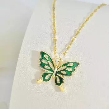 Женское ожерелье-бабочка, высококлассное, простое и универсальное, микро-инкрустированный кулон с той же цепочкой для ключицы