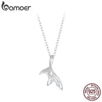 Женское ожерелье BAMOER из белого золота с рыбьим хвостом, ожерелье в форме сердца из стерлингового серебра 925 пробы с нано-опалом SCN524