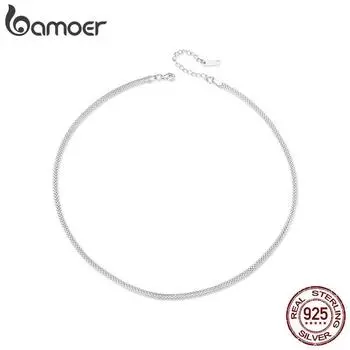 Женское ожерелье BAMOER из белого золота, стерлинговое серебро 925 пробы, ожерелье со змеиной цепочкой, изящное массивное тканое ожерелье BSA009