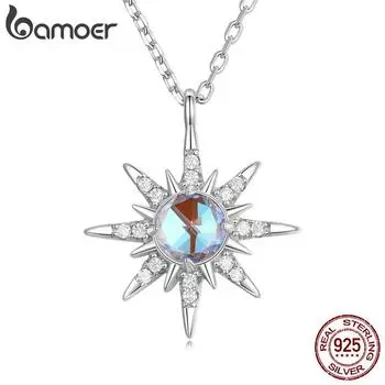 Женское ожерелье BAMOER из стерлингового серебра 925 пробы с лунным камнем и блестящей циркониевой длинной цепочкой, ювелирные изделия в подарок