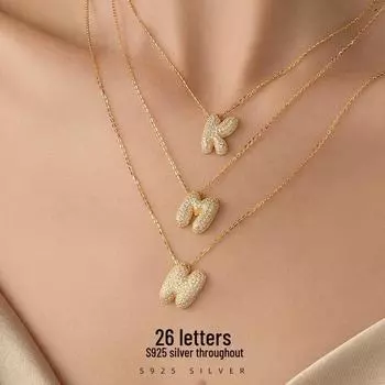 Женское ожерелье Banyan Tree из серебра 925 пробы с 26 буквами бриллиантов в форме пузыря — цепочка на ключицу в европейском и американском стиле хип-хоп. Letter I белого золота