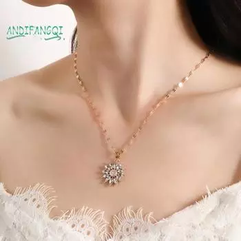 Женское ожерелье - блестящая подвеска в стиле ретро с подсолнухом, регулируемая удлинительная цепочка, модные антикоррозийные украшения золотистый