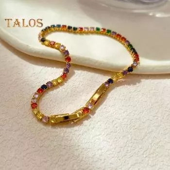 Женское ожерелье, браслет, разноцветный кубический цирконий, застежка-пряжка, блестящий металл, праздничный подарок, повседневное вечернее колье, наручные украшения A