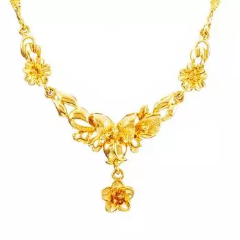 Женское ожерелье-цветок с покрытием из 24-каратного золота, свадебное ожерелье для невесты из вьетнамского песочного золота, латунное ожерелье-цепочка с золотым покрытием для женщин Style 1 золотой