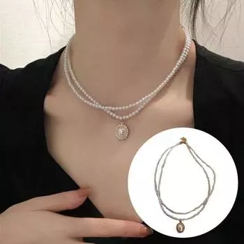 Женское ожерелье, двойное регулируемое искусственное удлиненное жемчуг, Роскошное многослойное длинное винтажное ожерелье для невесты, свадьбы, выпускного вечера