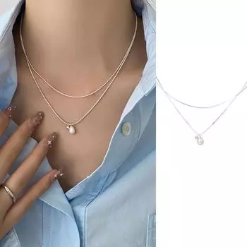 Женское ожерелье, двухслойная подвеска с гальваническим покрытием, удлиненная регулируемая длина, легкое ожерелье на ключице, вечеринка для выпускного вечера, поездка на работу серебряный