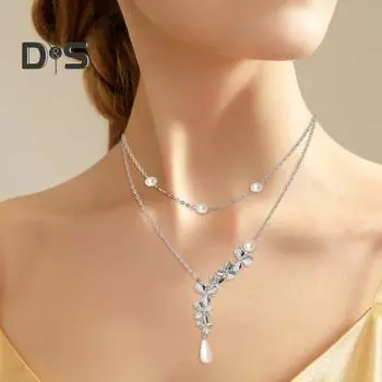 Женское ожерелье, двухслойное ожерелье из сплава с цветком, искусственный жемчуг, капля воды, гальваническое ожерелье для выпускного вечера, украшения для шеи, украшения серебряный