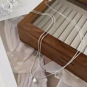 Женское ожерелье, двухслойный кулон из искусственного жемчуга, гальваническое покрытие, удлиненная длина, регулируемое легкое ожерелье на ключице, ювелирные изделия для выпускного вечера, вечерние поездки на шею серебряный