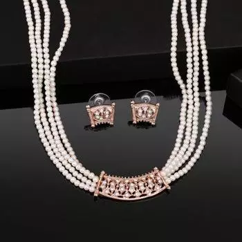 Женское ожерелье Estele со сверкающим жемчугом и кристаллами из розового золота