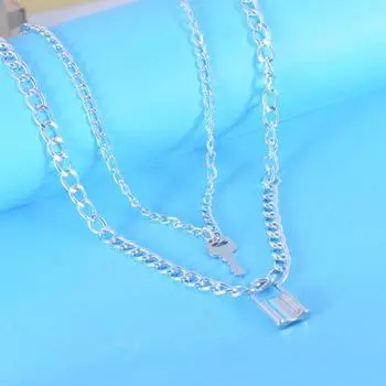 Женское ожерелье, гладкое двухслойное ожерелье с ключом и замком, полая цепочка в стиле ретро, индивидуальное ключичное ожерелье из нержавеющей стали, украшение на шею, ювелирные изделия серебряный