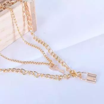 Женское ожерелье, гладкое двухслойное ожерелье с ключом и замком, полая цепочка в стиле ретро, индивидуальное ключичное ожерелье из нержавеющей стали, украшение на шею, ювелирные изделия золотистый