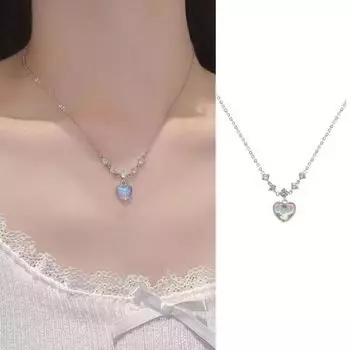 Женское ожерелье, градиент цвета, кулон, длина, декор со стразами, регулируемое сердце, зажим для лобстера