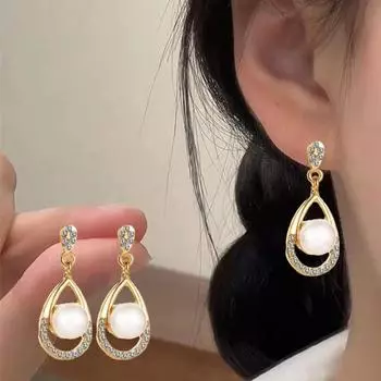 Женское ожерелье и серьги, комплект из искусственного жемчуга и стразов, декор в форме капли воды, изысканные украшения из нержавеющей стали на шею, ювелирные изделия, подвесные серьги серебряный