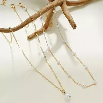 Женское ожерелье из 2 шт./компл., двухслойное полое ожерелье из искусственного жемчуга, регулируемая длина, легкие украшения на шею, женское ожерелье с подвеской для выпускного вечера золотистый