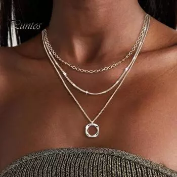 Женское ожерелье из 3 предметов, трехслойное ожерелье с подвеской в виде змеиной кости, пружинная пряжка, регулируемая длина, ожерелье с подвесками серебряный