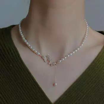 Женское ожерелье из искусственного жемчуга, роскошное элегантное ожерелье с бабочками и стразами, регулируемое ожерелье с воротником для девочек, колье, Свадебная вечеринка, модные аксессуары, подарок золотистый