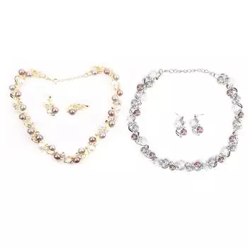 Женское ожерелье из искусственного жемчуга, серьги, комплект свадебных украшений со стразами, подарок Gold