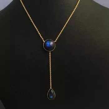 Женское ожерелье из лабрадорита с желтым золотом, стерлинговое серебро 925 пробы, ювелирные изделия ручной работы жёлтый/золотой