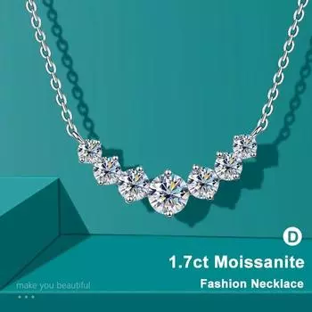 Женское ожерелье из муассанита, свадебные украшения, серебро 925 пробы с покрытием из 18-каратной платины 1.7ct-Zircon
