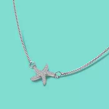 Женское ожерелье из настоящего стерлингового серебра 925 пробы, подвеска в виде морской звезды, цепочка-коробка, 45 см, однотонное серебро, женские очаровательные ювелирные изделия, Рождественский подарок 45cm