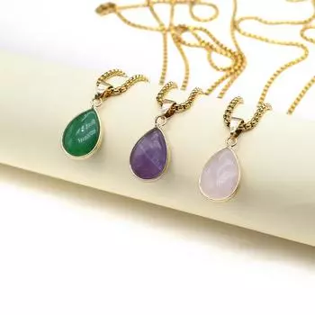 Женское ожерелье из натурального камня, розовый кварц/аметист, ожерелье в форме капли, граненый кулон для женщин, цепочка для подарка на день рождения, 60 см 13x18mm