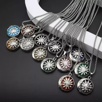 Женское ожерелье из натурального камня Unakite/Lapis Lazuli, подвеска в виде солнечного цветка для девочек, подарок на день рождения, длина цепочки 60 см 27x32mm