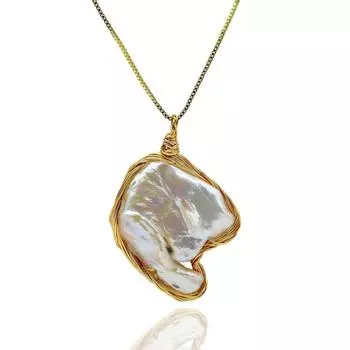 Женское ожерелье из натуральной белой жемчужины в стиле барокко, кулон, золотые ювелирные изделия ручной работы