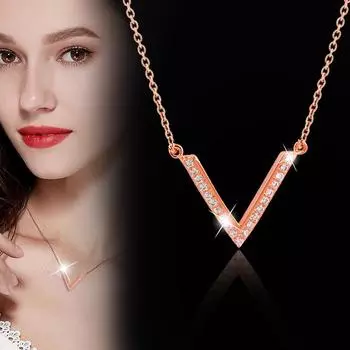 Женское ожерелье из розового золота с бриллиантовым V-образным кулоном из настоящего золота, цепочка на ключицу