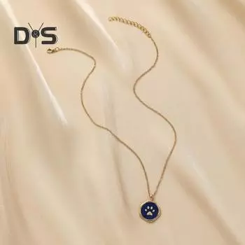 Женское ожерелье из сплава, нерегулярная круглая монета, собачья лапа, кулон, ожерелье, регулируемая удлиненная цепочка, ожерелье, ювелирные аксессуары синий