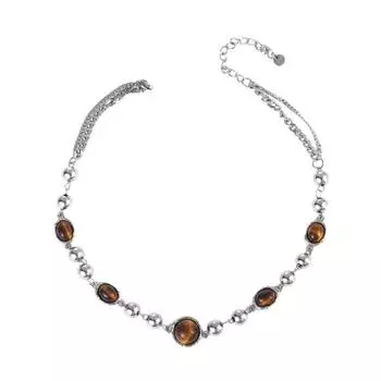 Женское ожерелье из сплава, тигровый глаз, каменный декор, регулируемая длина, колье-колье с зажимом для омара, клубное ожерелье серебряный