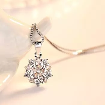 Женское ожерелье из стерлингового серебра 925 пробы, подвеска с цветами, высокое качество, цепочка на ключицу с розовым бриллиантом и кристаллами, длина ювелирных изделий 45 см