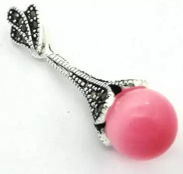 Женское ожерелье из стерлингового серебра 925 пробы с натуральным розовым опалом и марказитом 12 мм, кулон 45*12 мм