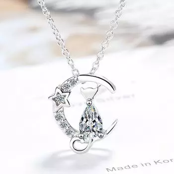 Женское ожерелье из стерлингового серебра 925 пробы с котом и луной из циркона, свадебное роскошное дизайнерское ювелирное изделие, предлагает ювелирные изделия GaaBou