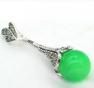 Женское ожерелье из стерлингового серебра 925 пробы, натуральный 12 мм, зеленый нефрит, марказит, кулон, 45*12 мм