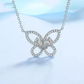 Женское ожерелье из стерлингового серебра с муассанитом и бриллиантом, белое золото 14 карат, ожерелье D, цвет VVS1, подвеска с бриллиантом и бабочкой, ювелирные изделия 0.7ct moissanite
