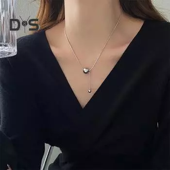 Женское ожерелье из титановой стали, круглый шар, кулон, колье, регулируемая длина, ожерелье для свадебной вечеринки, подарок серебряный