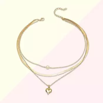 Женское ожерелье из трех слоев, элегантное, яркое, с блеском, регулируемое, универсальное, украшение, аксессуар Love Faux Pearl