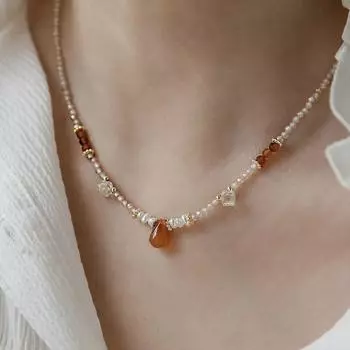 Женское ожерелье из высококачественного натурального камня с жемчугом и красным агатом, модная цепочка на ключицу в Instagram 41cm