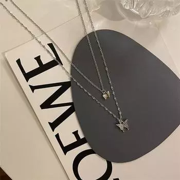 Женское ожерелье, изысканное двухслойное ювелирное изделие, кулон-бабочка, цепочка, ожерелье, платье, аксессуары на день рождения