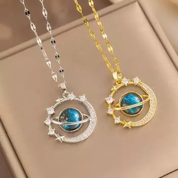 Женское ожерелье Элегантное ожерелье со стразами Луна Звезда для женщин Подвеска Ювелирные изделия для выпускного вечера Вечеринка свидание Регулируемая ключица серебро белый