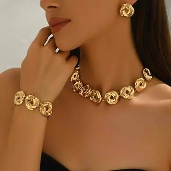 Женское ожерелье, Ювелирные украшения, Универсальный полый витой дизайн, Подвеска, Цепочка, Набор браслетов, Серьги, Универсальный