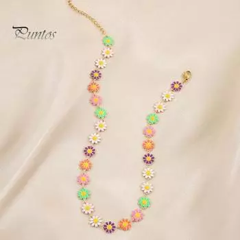 Женское ожерелье, капающее масло, богемное милое расширенное регулируемое подарочное гипоаллергенное разноцветное ожерелье с подвесками в виде цветов, модные украшения золотистый