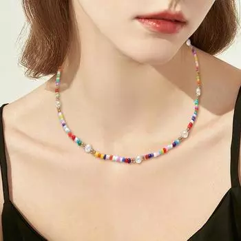 Женское ожерелье Красочные бусины из искусственного жемчуга Гладкий богемный стиль Регулируемая длина Зажим для омара Сплав Ключицы Ожерелье Шея Ювелирные изделия разноцветный