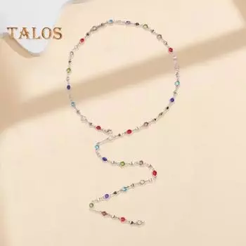 Женское ожерелье, красочный искусственный кристалл, регулируемая длина, глубокий V-образный вырез, одежда, длинное ожерелье на ключице, вечерние украшения на груди для выпускного вечера серебро белый