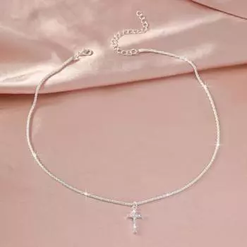 Женское ожерелье крест кулон мерцающая поверхность регулируемая длина шея ювелирные изделия повседневная одежда A