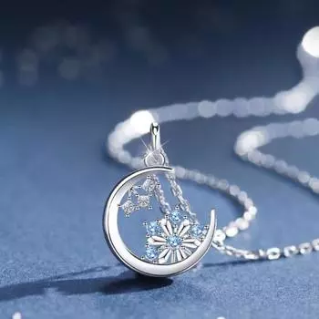 Женское ожерелье Луна Снежинка Стразы Простой корейский стиль Износостойкий кулон Ожерелье Ювелирные изделия Подарки серебряный