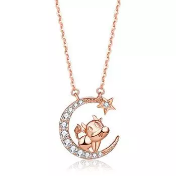 Женское ожерелье Лунный Бык Зодиакальный год Год Двенадцати Зодиакальных Животных, Милая подвеска Корова Ключичная цепочка