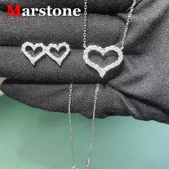Женское ожерелье Marstone Full Moissanite Diamond Heart с подвеской из стерлингового серебра 925 пробы и белого золота, модное женское ожерелье на цепочке 0.5ct белый