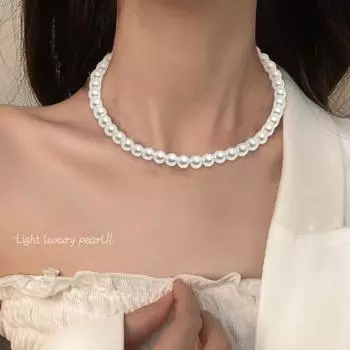 Женское ожерелье, модное изящное удлиненное женское ожерелье, блестящее вечернее ожерелье из искусственного жемчуга, ожерелье на ключицу, ювелирные аксессуары 10 mm